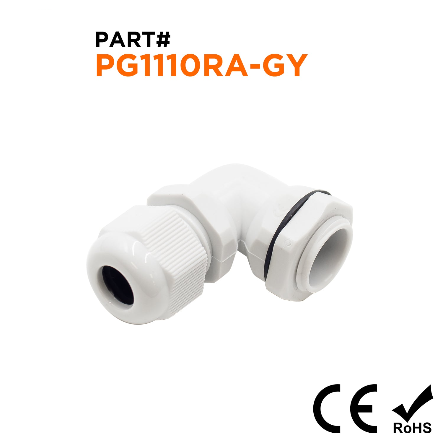 PG11 Right Angle Cable Gland - 5-10mm - Gray - PG1110RA-GY