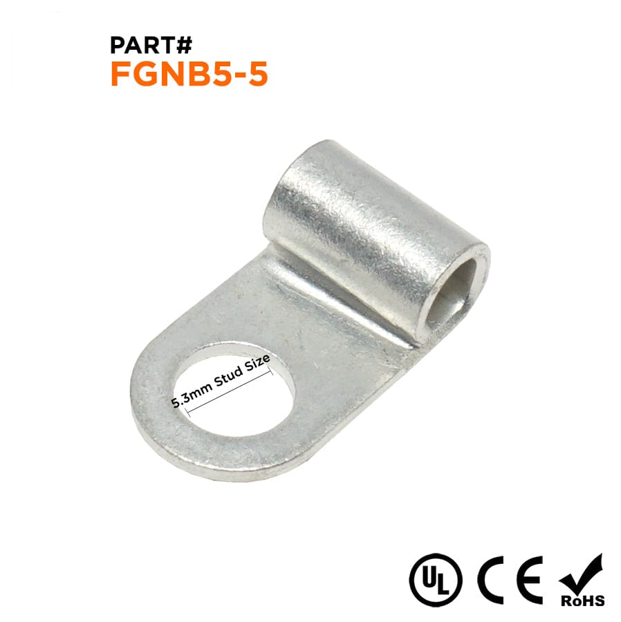 FGNB5-5 - 12 a 10 AWG Sin aislamiento Flag Terminales de anillo, Ring Tongue, #10 Orificio, 50 piezas