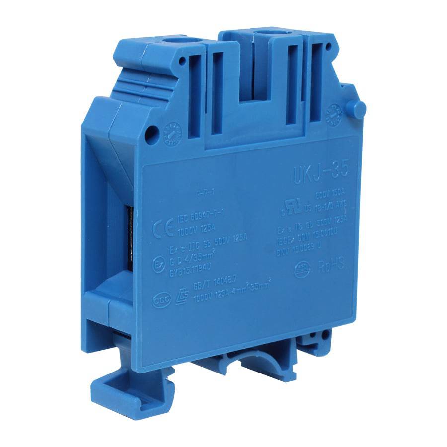 UKJ-35(BU) - 19 to 1-1/0 AWG Screw Clamp, Feed-Thru, Terminal Block, 1000v, UL Approved, Blue