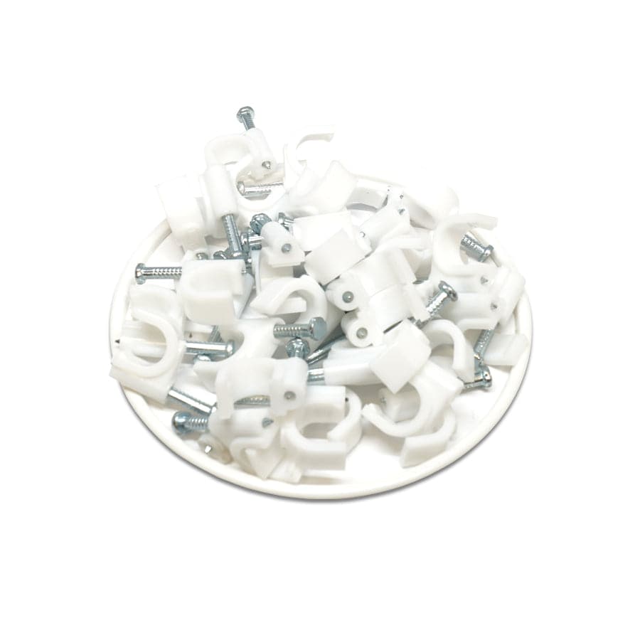 Nail In Cable Clips, Ethernet Cable Nails Tacks, Round, 8mm, 0.31", White, 100 Pieces - RNC8W