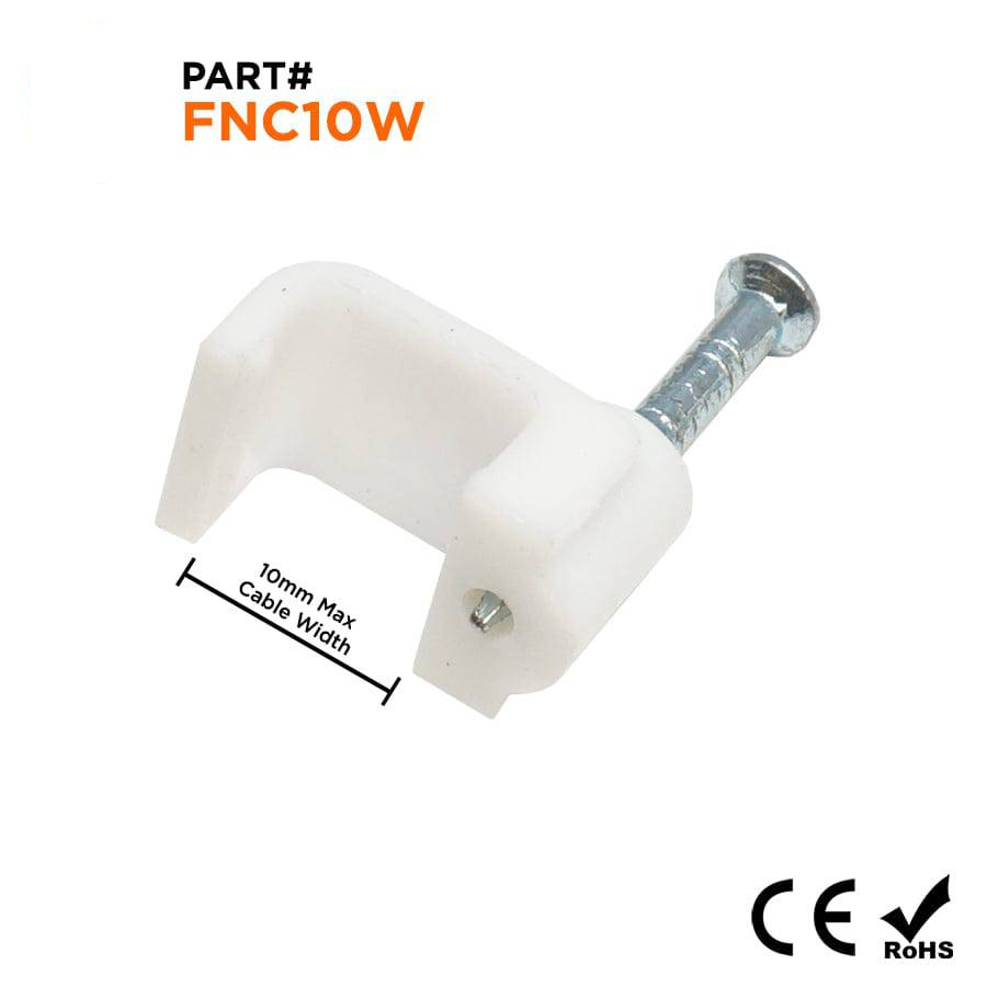 FNC10W - Flat Nail Cable Clip - Blanco - 10mm