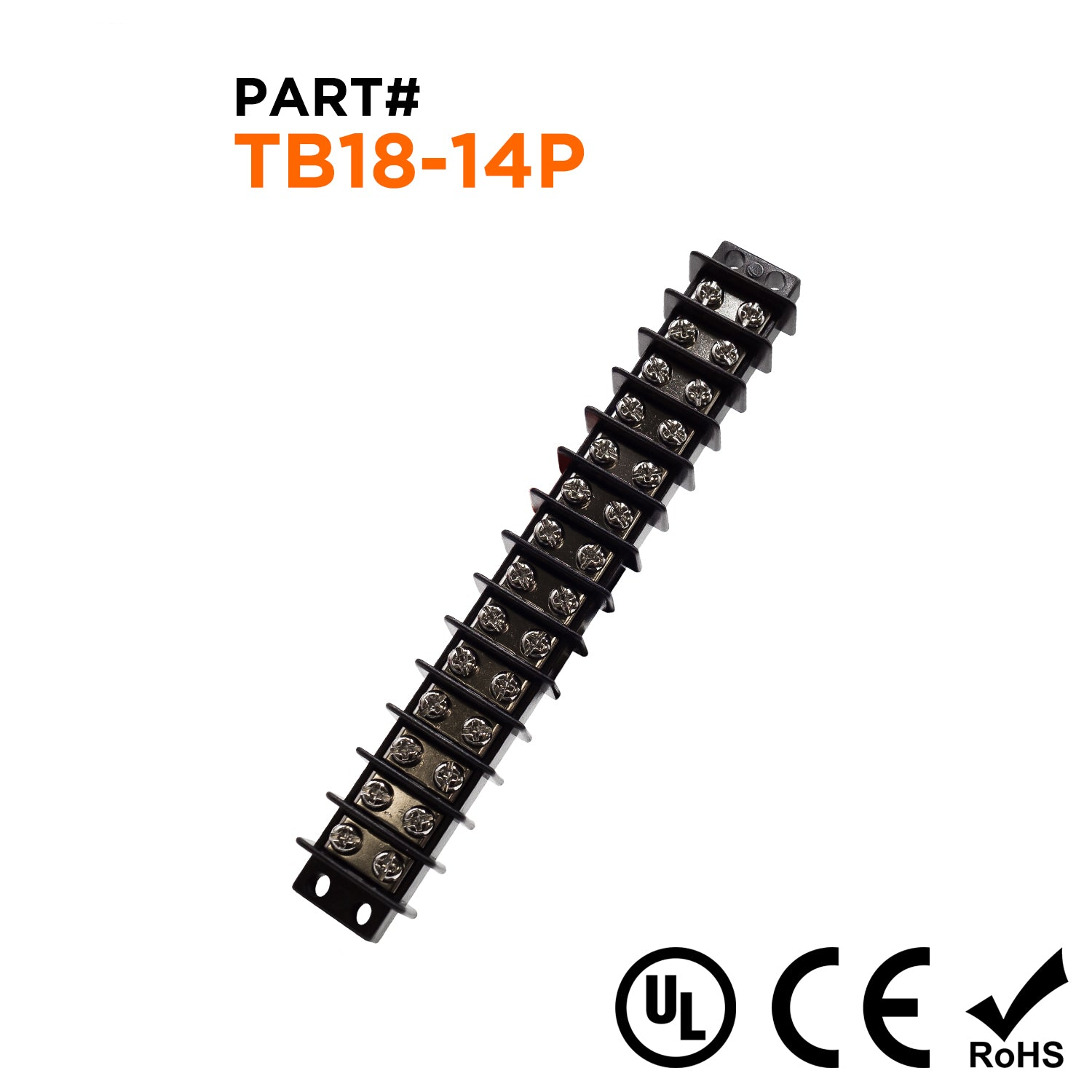 TB18-14P - Barrier Strip Terminal Block, Terminal Strip, 14 Pole, Double Row, 20A, 300V, UL Approved, 1 pieza
