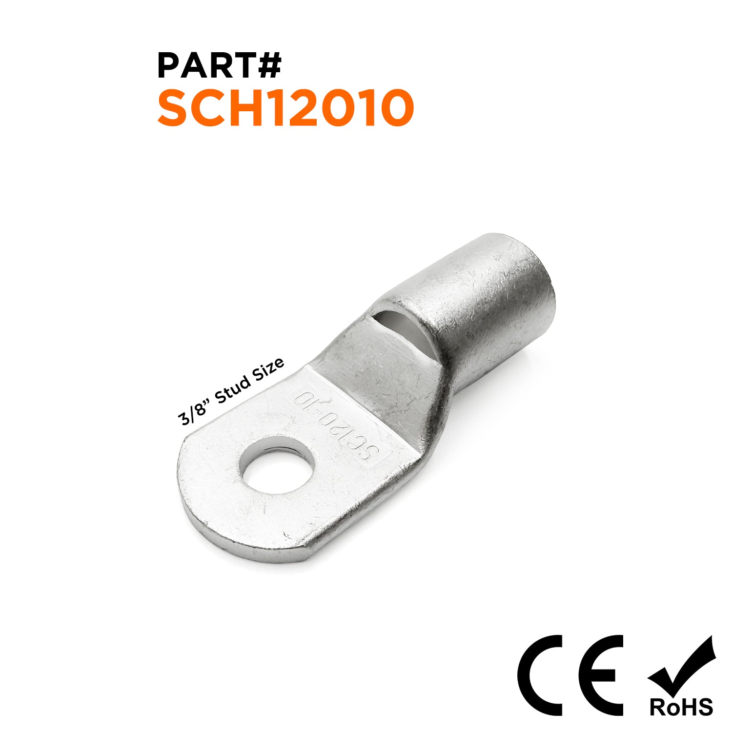 SCH12010 - 4/O AWG Non Insulated Tubular Ring Lugs, 3/8" Stud, 5 Pieces