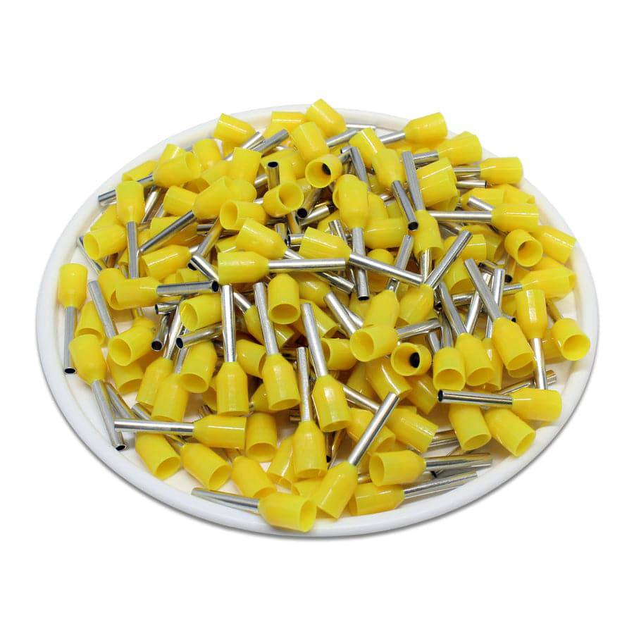 AW10010L - 18 & 17 AWG Insulated Wire Ferrules, 10mm Pin, Yellow, Wide Collar, 500 Pieces