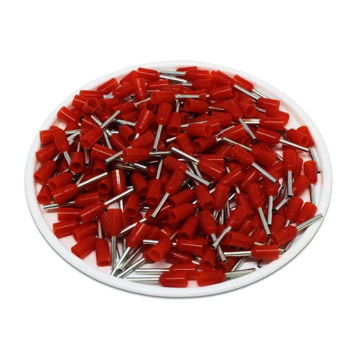 F05008R - 22 AWG Insulated Wire Ferrules, 8mm Pin, Red, 500 Pieces