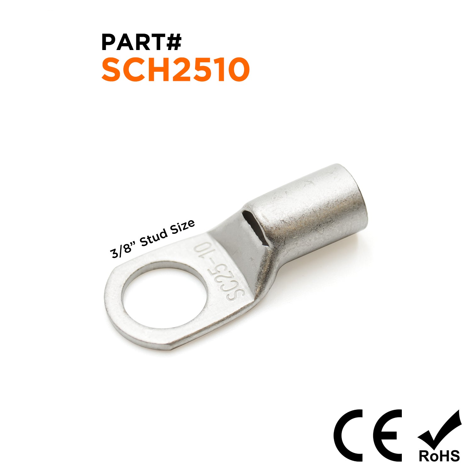 SCH2510 - 4 AWG Non Insulated Tubular Ring Lugs, 3/8" Stud - 25 Pieces