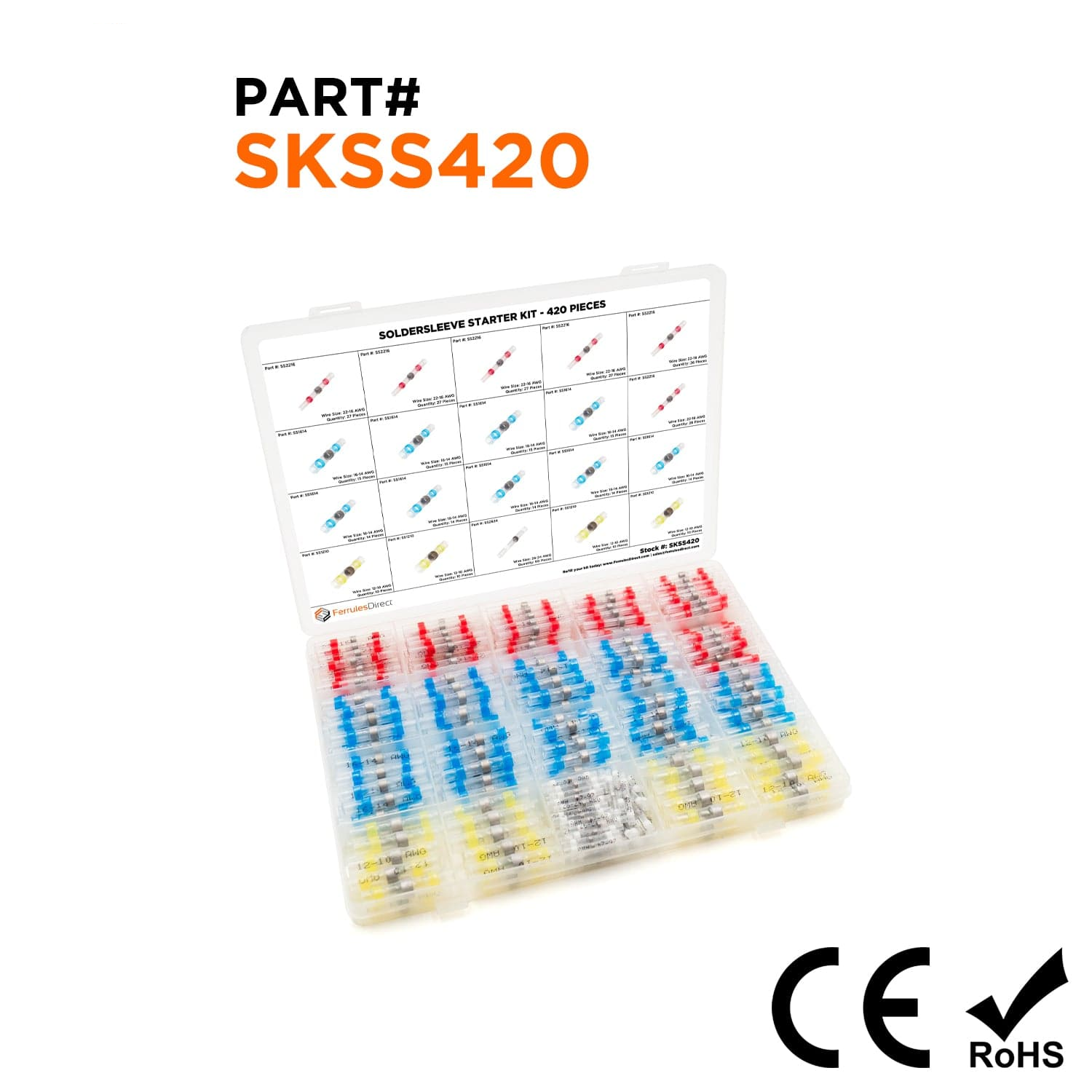SKSS420 - 26 to 10 AWG Heat Shrink Solder Seal Connectors Starter Kit, 420 Pieces, IP67 Waterproof, 1 Kit