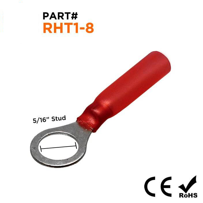 22 a 16 AWG Termorretráctiles Terminales de anillo, 5/16" Orificio, Polyethylene, 25 piezas - RHT1-8