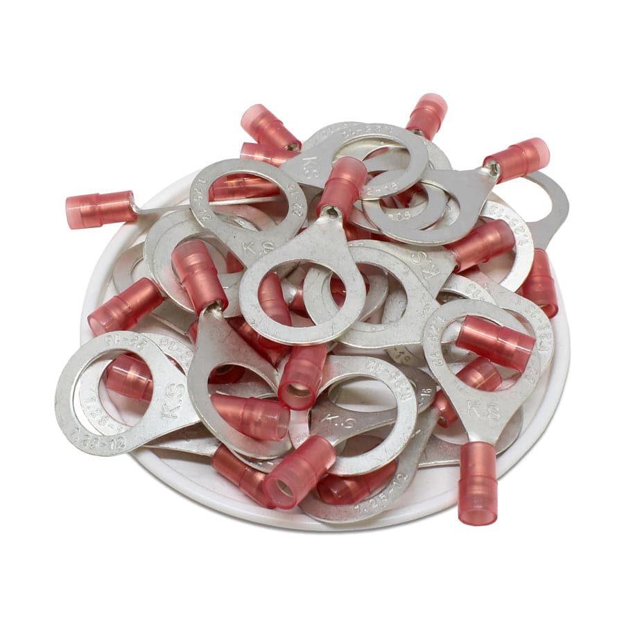 RNYD1-12 - Double Crimp Nylon Ring Terminals - 22-16 AWG - 1/2" Stud