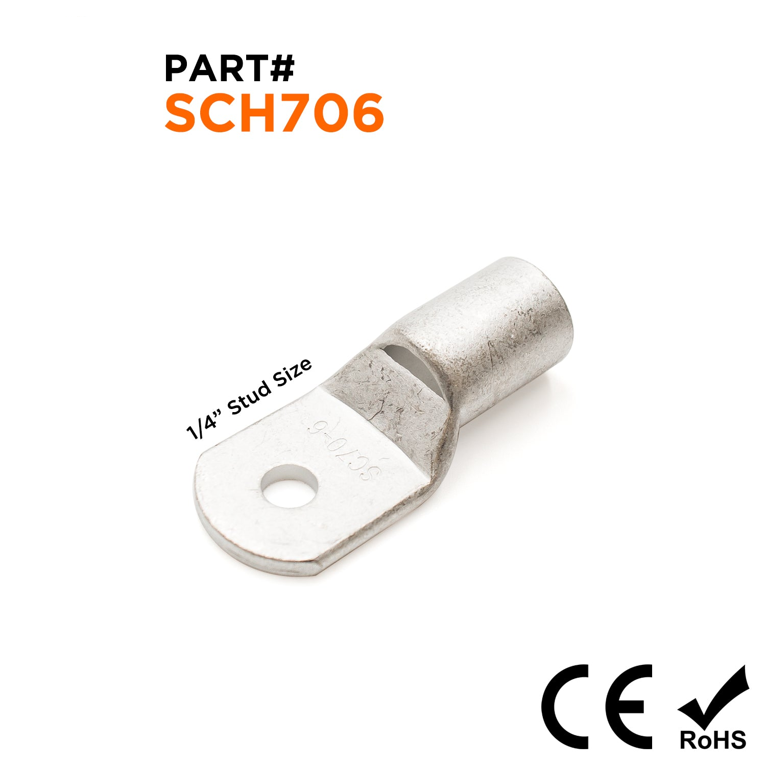 SCH706 - 2/O AWG Non Insulated Tubular Ring Lugs, 1/4" Stud, 10 Pieces