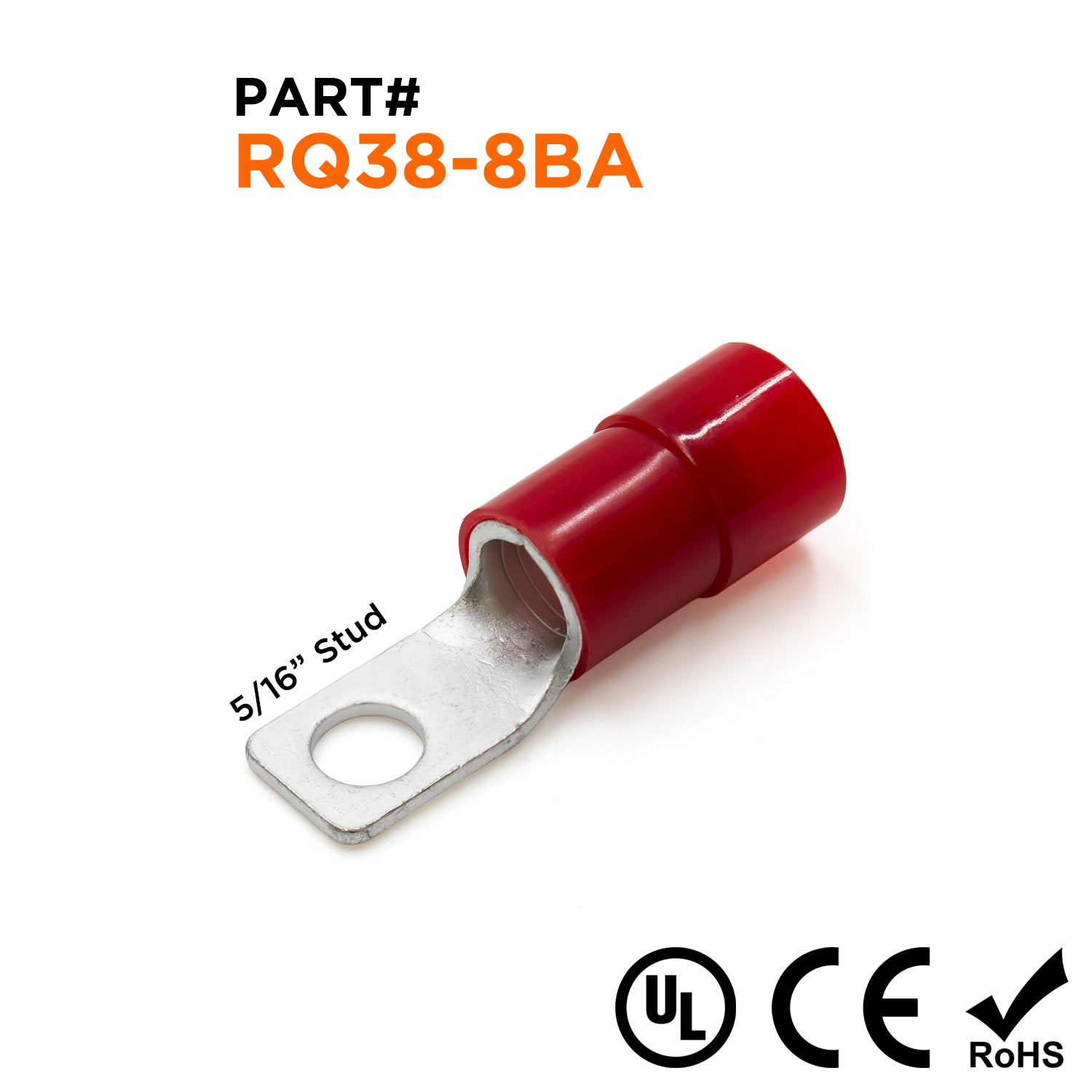 RQ38-8BA - 2 AWG Nylon Insulated Square Ring Terminals, 5/16" Stud, 25 pieces