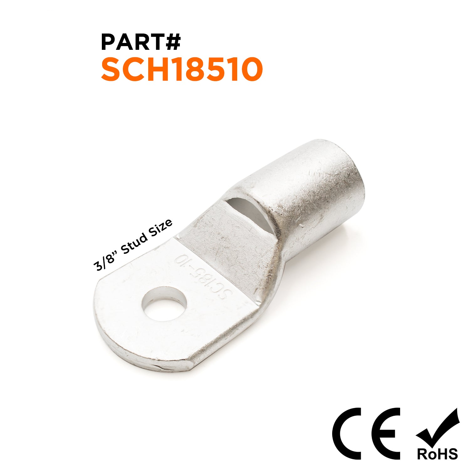 SCH18510 -300/350 MCM Sin aislamiento Tubular Ring Lugs, 3/8" Orificio, 5 piezas
