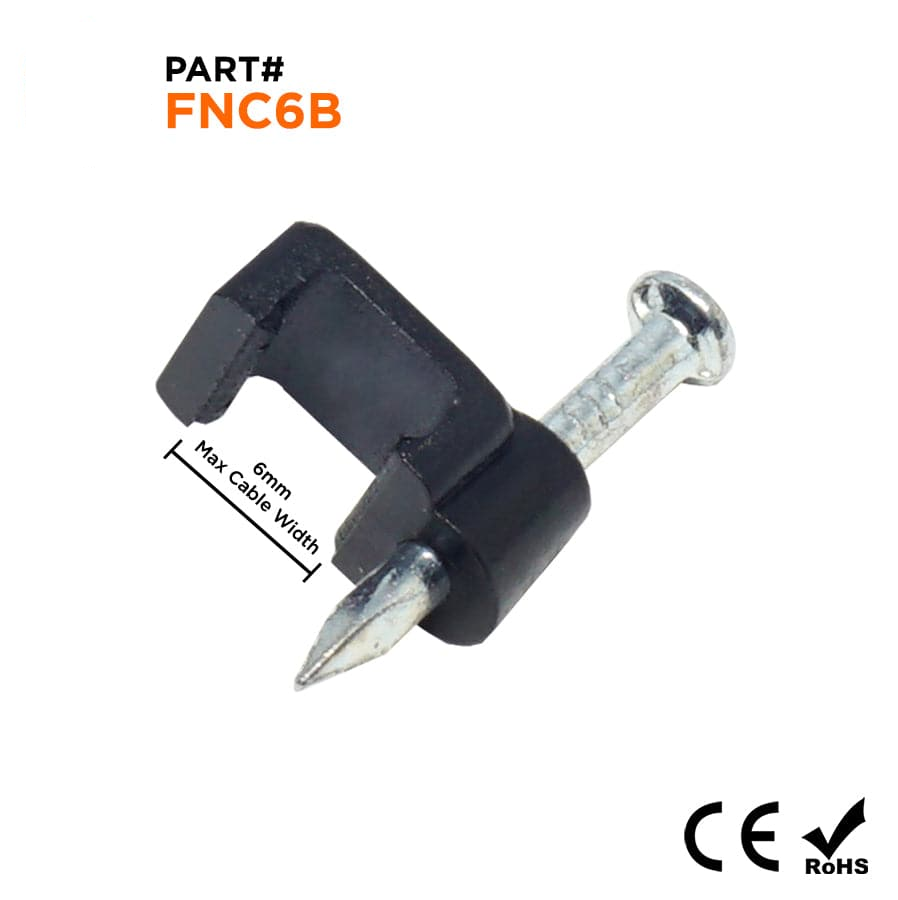 FNC6B - Flat Nail Cable Clip - Black - 6mm
