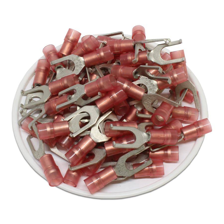 FSNYDL1-5 - 22 to 16 AWG Nylon Insulated Flange Spade Terminals, #10 Stud, Double Crimp, 100 Pieces