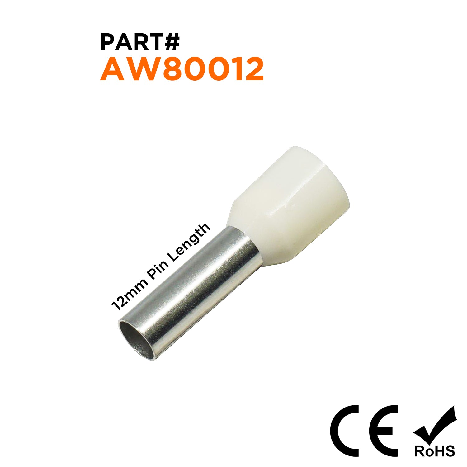 AW80012 - 8 AWG (Small Diameter) Insulated Punteras, 12mm Pin, Beige, 100 piezas