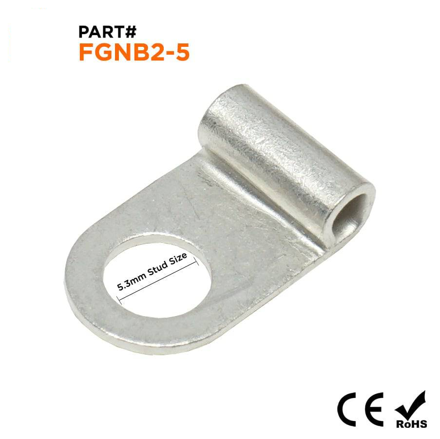 FGNB2-5 - 16 to 14 AWG Non Insulated Flag Ring Terminals, Ring Tongue, #10 Stud, 100 Pieces