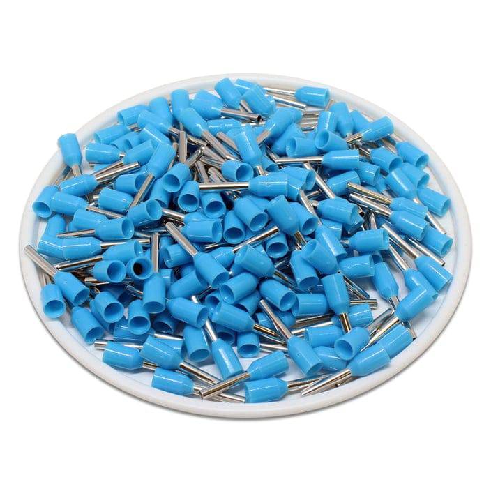 AT07508L - 20 & 18 AWG Single Insulated Wire Ferrules, 8mm Pin, Light Blue, Wide Collar, UL Recognized, 500 Pieces