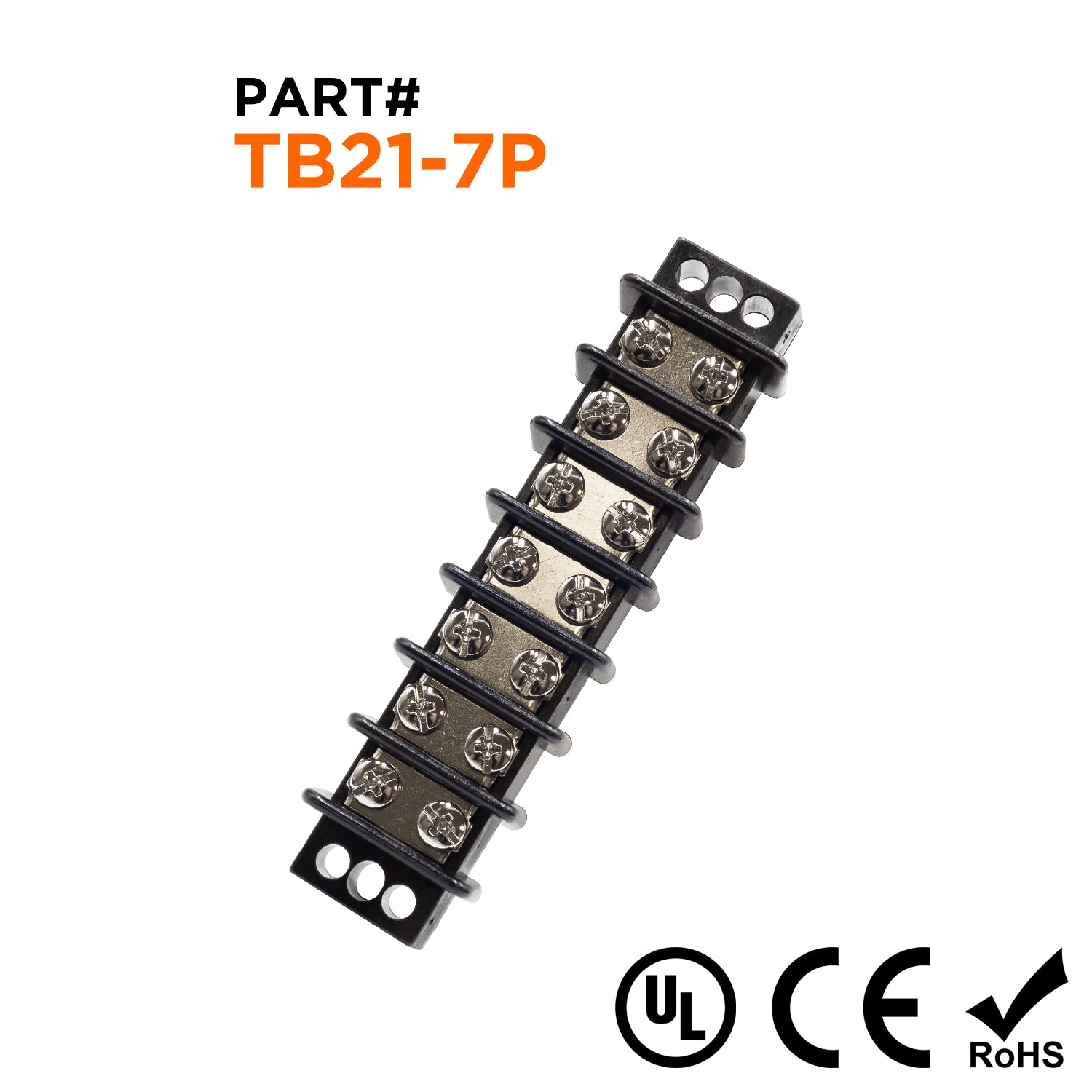 TB21-7P - Barrier Strip Terminal Block, Terminal Strip, 7 Pole, Double Row, 30A, 300V, UL Approved, 1 Piece