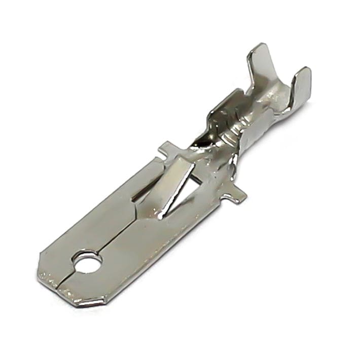 DJ611-6.3B-T - 18 to 16 AWG Open Barrel Quick Disconnects, Male, Lack Tab, NEMA Tab: 6.3, Tin Plated Brass, 100 Pieces
