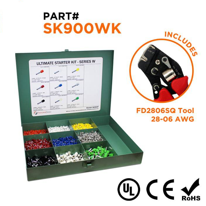 SK900WK - 22 to 8 AWG Ultimate Wire Ferrules Kit + FD2806SQ Tool, 5,400 Pieces, Series W, 1 Kit
