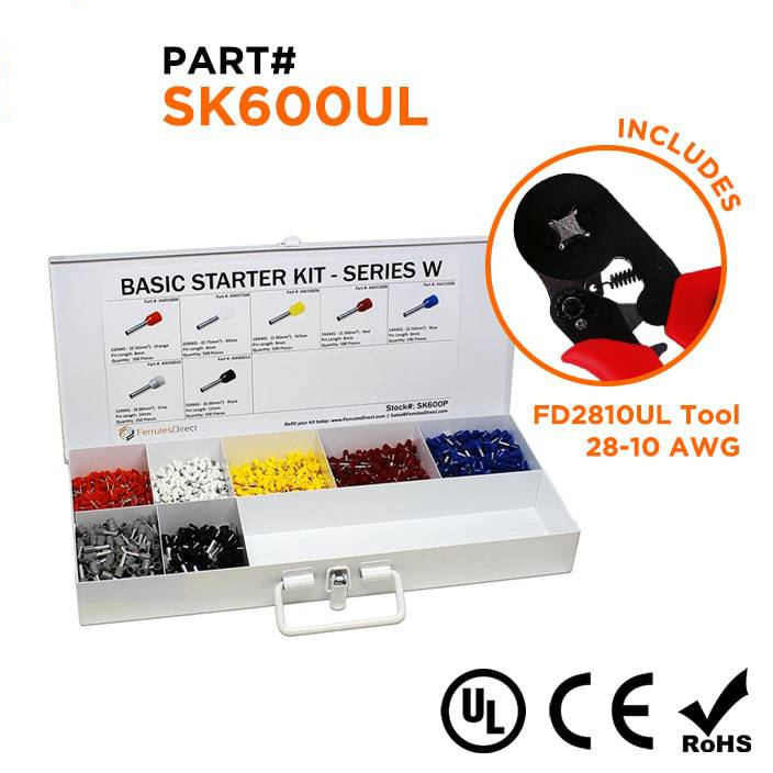 SK600UL - 22 a 10 AWG Basic Punteras Kit + FD2810UL Herramienta, 2,850 piezas, Series W, 1 Kit