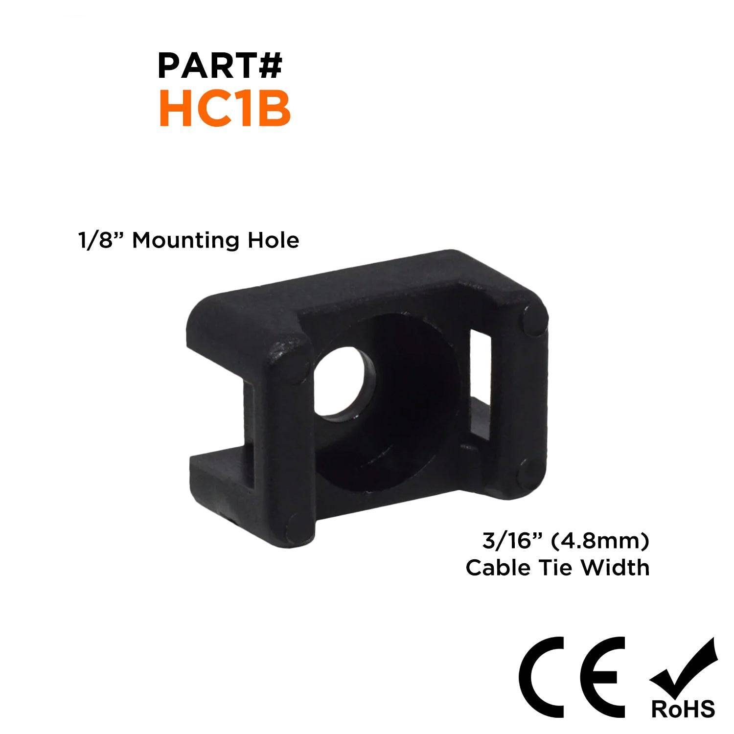 De nailon Screw-Soporte Saddle Cable Tie Mounts, Cable Tie Width: 3/16", Negro, 100 piezas - HC1B