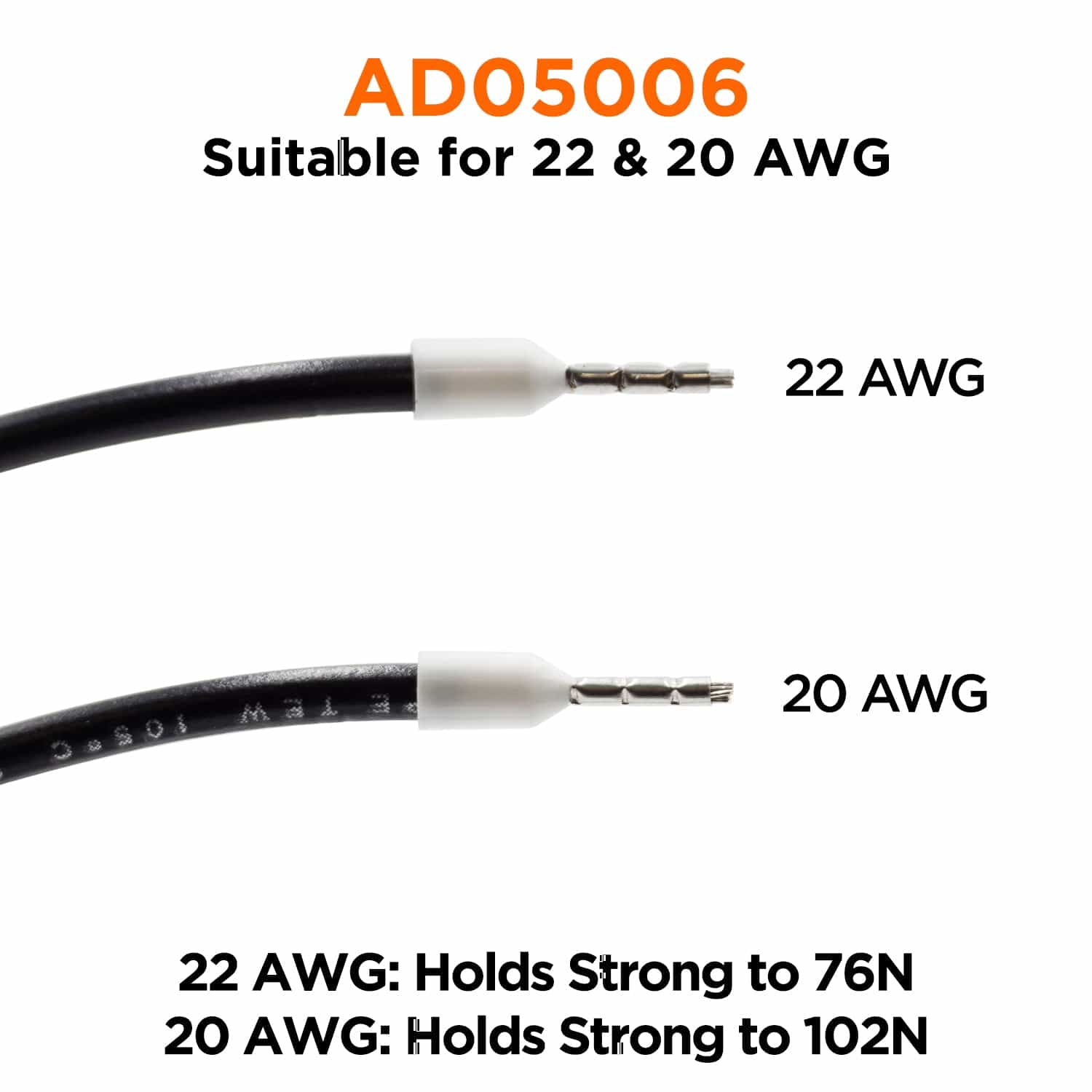 AD05006 - 22 & 20 AWG Insulated Wire Ferrules, 6mm Pin, White, UL Recognized, 500 Pieces