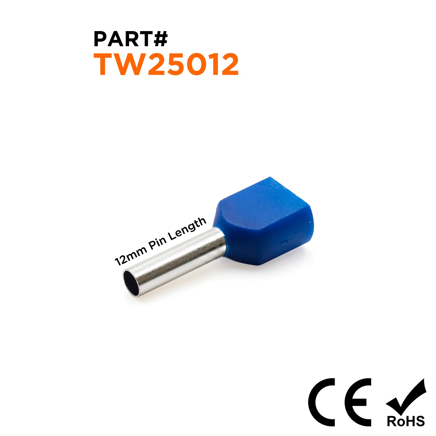 TW25012 - 14 AWG Twin Punteras, Azul, 12mm Pin, 500 piezas