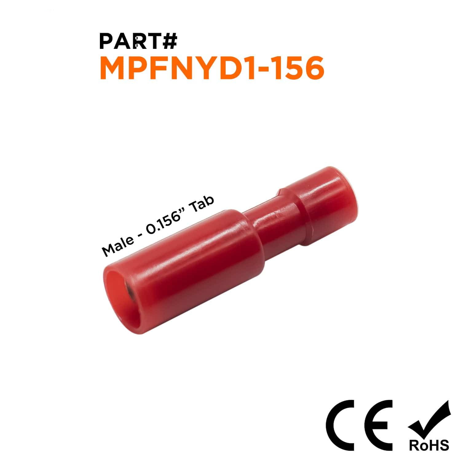 MPFNYD1-156 - Double Crimp Totalmente aislados Male Conectores tipo bala - 22-16 AWG - De nailon