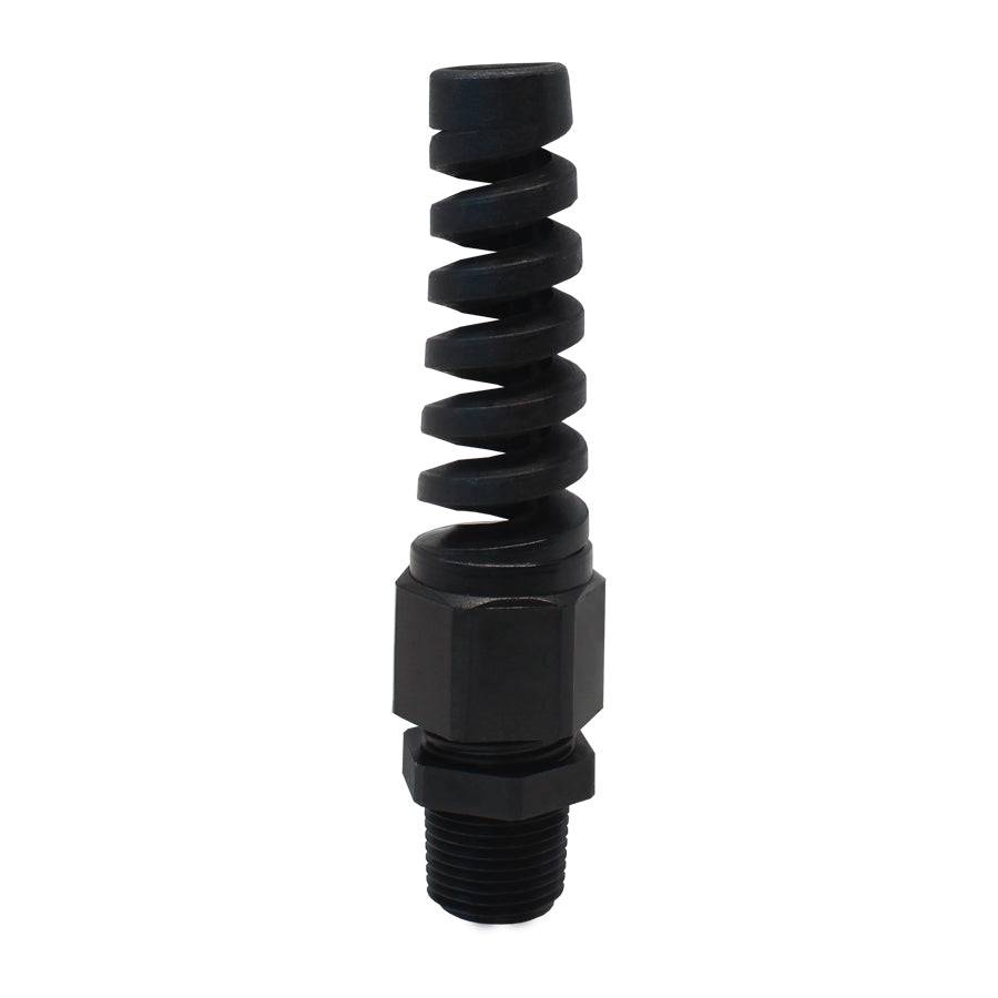 N3808SRB - 3/8" NPT Thread Nylon Cable Gland with Strain Relief, Black, Range: 3/16" to 5/16", UL Listed, IP68, IP69K - 1 Piece