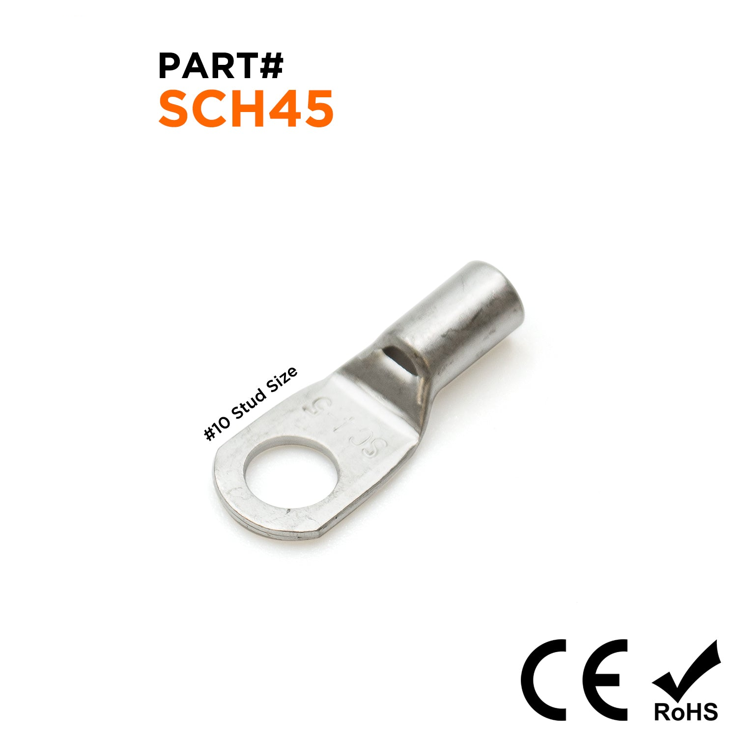 SCH45 - 12 AWG Non Insulated Tubular Ring Lugs, #10 Stud, 100 Pieces