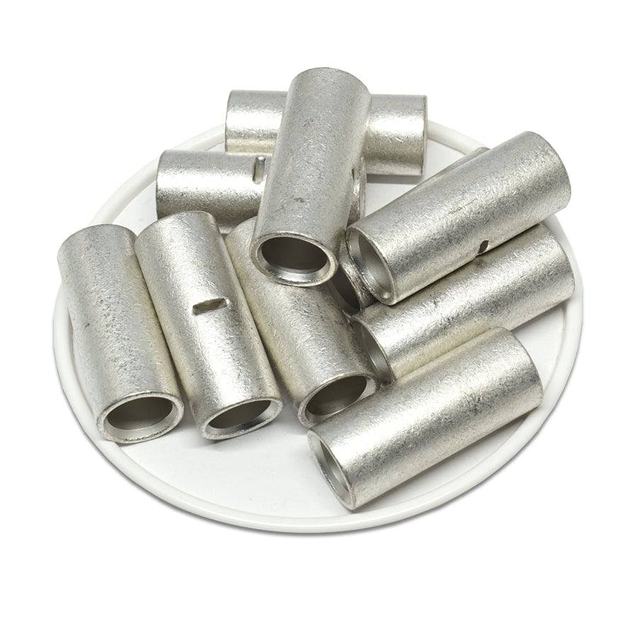 BNT38 - 2 AWG Non Insulated Butt Splice Connectors, 1 1/4" Length, UL Approved, 10 Pieces