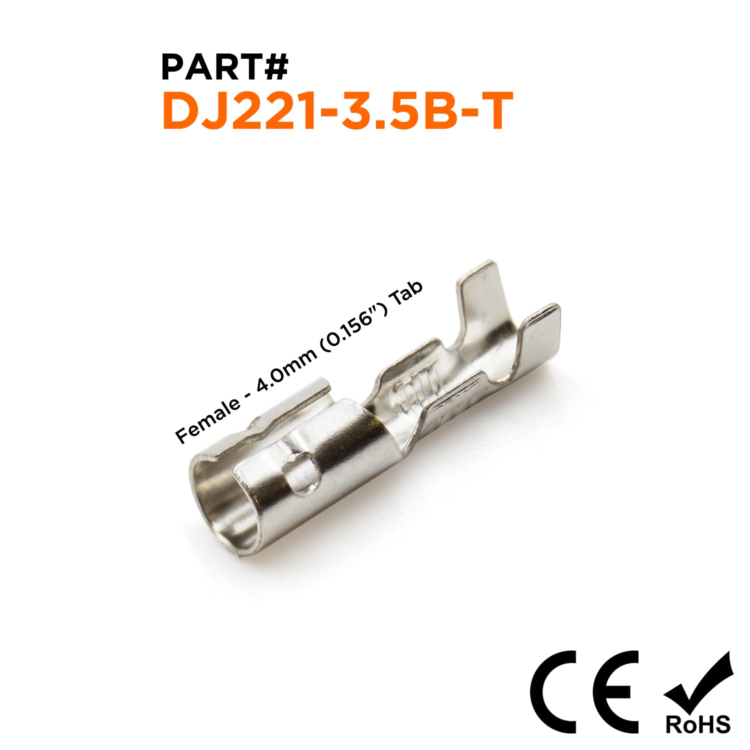 DJ221-3.5B-T - 18 a 16 AWG Open Barrel Conectores tipo bala, Female, Estañado Brass, 0.156" Tab, 100 piezas