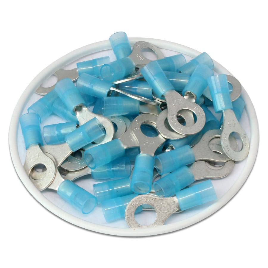 RNY2-6 - 16 to 14 AWG Nylon Insulated Ring Terminals, 1/4" Stud, 100 Pieces