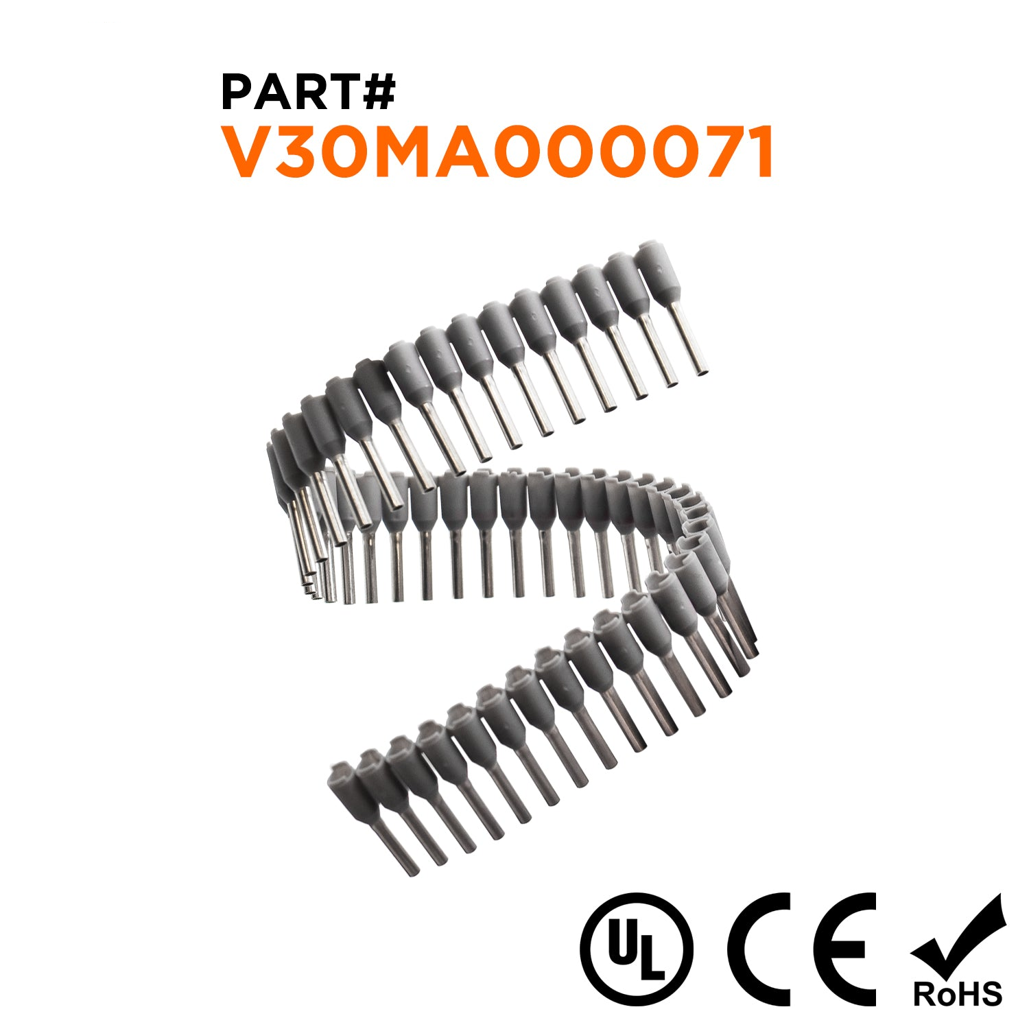 Z+F V30MA000071 - 20 AWG Strips de Insulated Punteras, 8mm Pin, Gris, 500 piezas