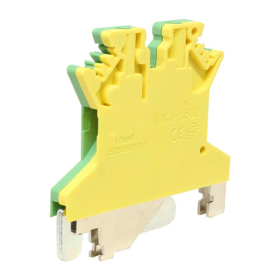 UKJ-1.5JD - 26 to 16 AWG Screw Clamp, Feed-Thru, Terminal Block, UL Approved, Yellow-Green