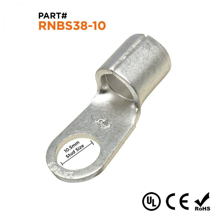 RNBS38-10 - 2 AWG Sin aislamiento Terminales de anillo, 3/8" Orificio, 25 piezas