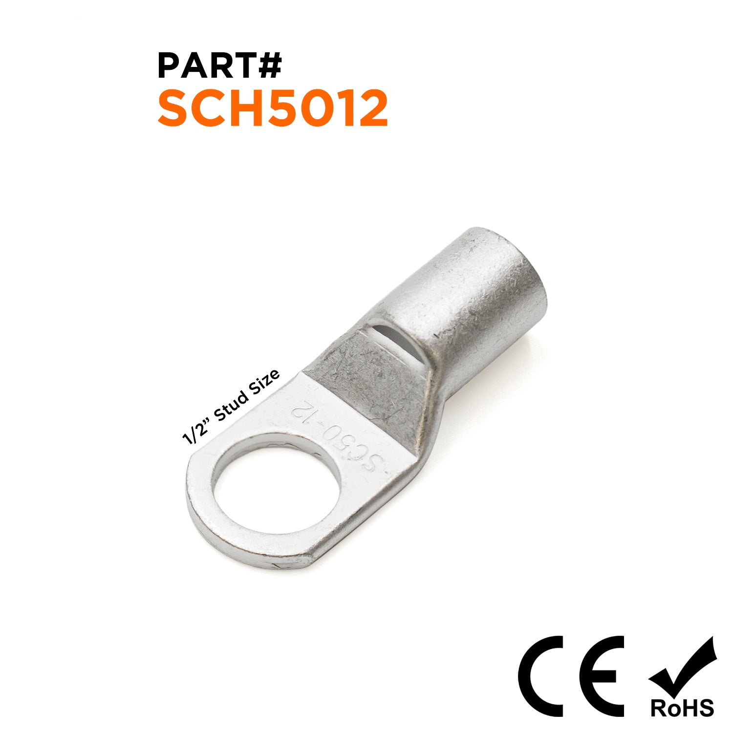 SCH5012 - 1 AWG Non Insulated Tubular Ring Lugs, 1/2" Stud, 10 Pieces