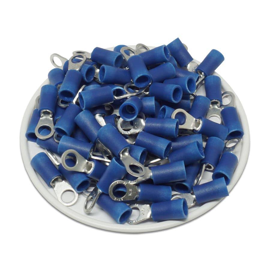 RVS2-4 - 16 to 14 AWG Vinyl PVC Insulated Ring Terminals, #8 Stud, UL Recognized, 100 Pieces