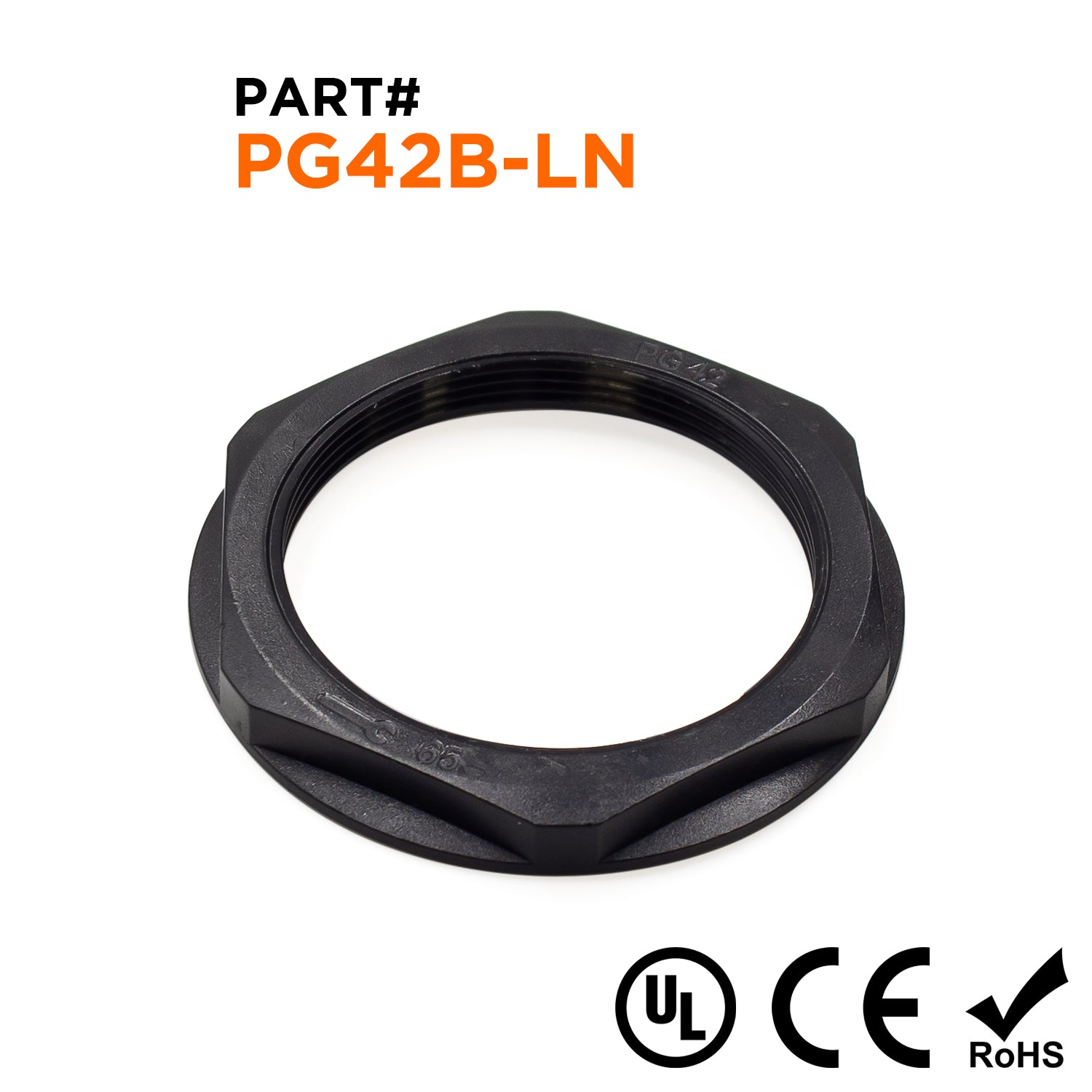 PG42 Rosca De nailon Lock Nut para PG Prensaestopas, Negro, UL Approved, 1 pieza - PG42B-LN