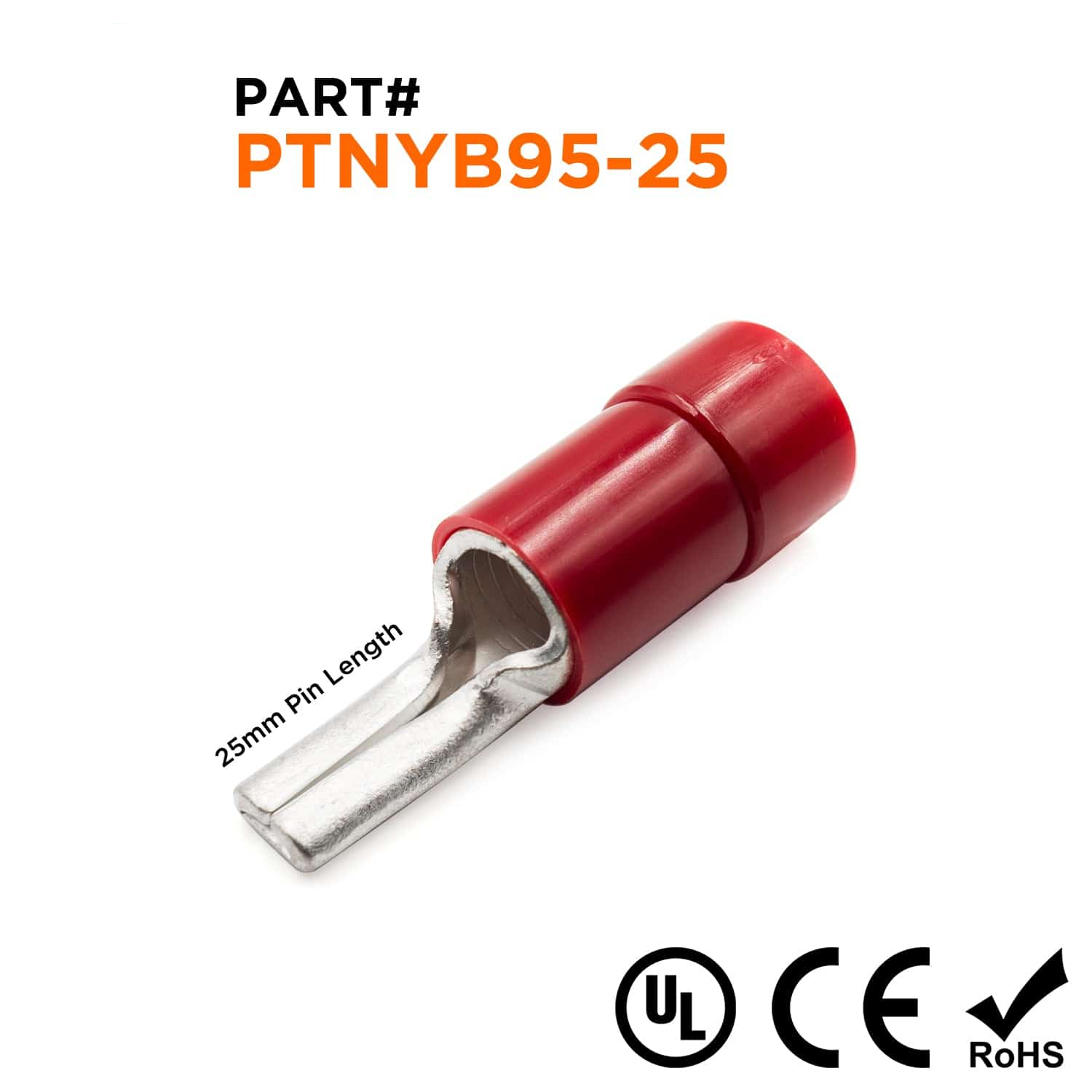 PTNYB95-25 - Nylon Insulated Pin Terminals - 3/0 AWG - Red