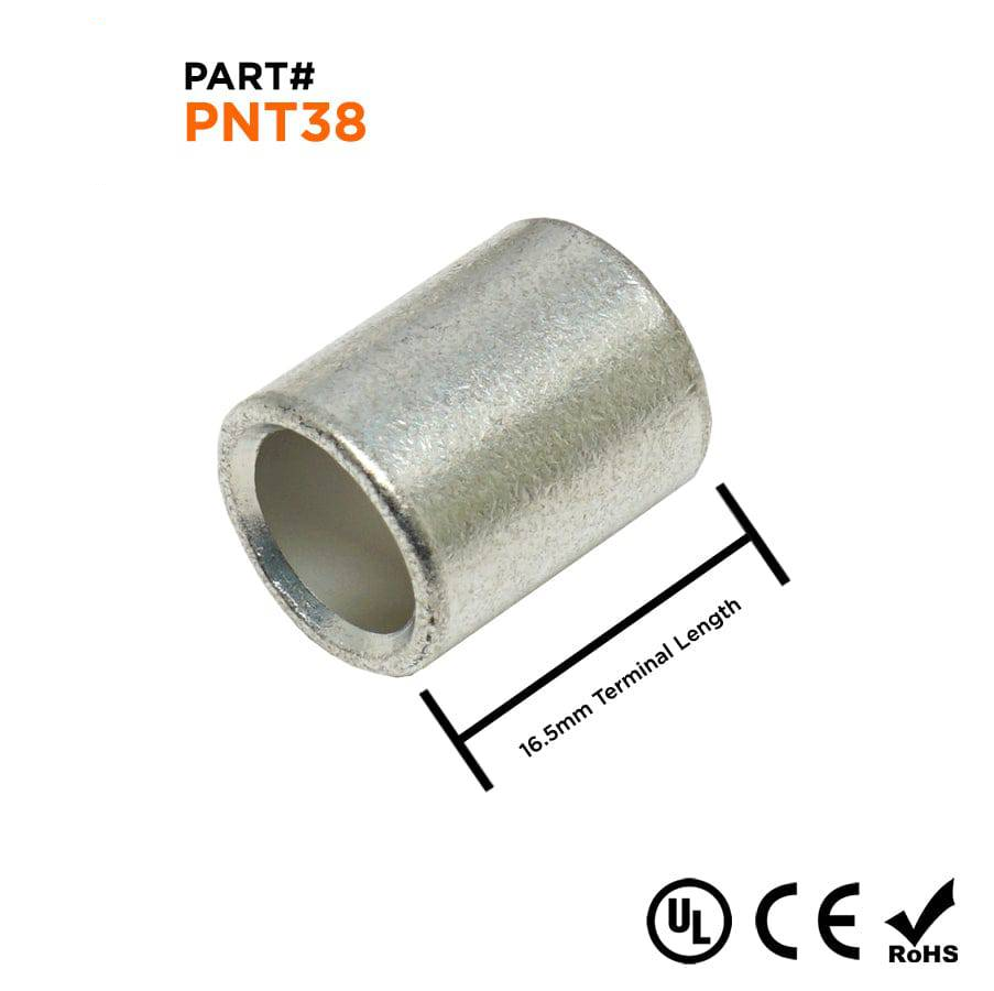 PNT38 - 2 AWG Sin aislamiento Parallel Conectores, 5/8" Longitud, UL Approved, 25 piezas