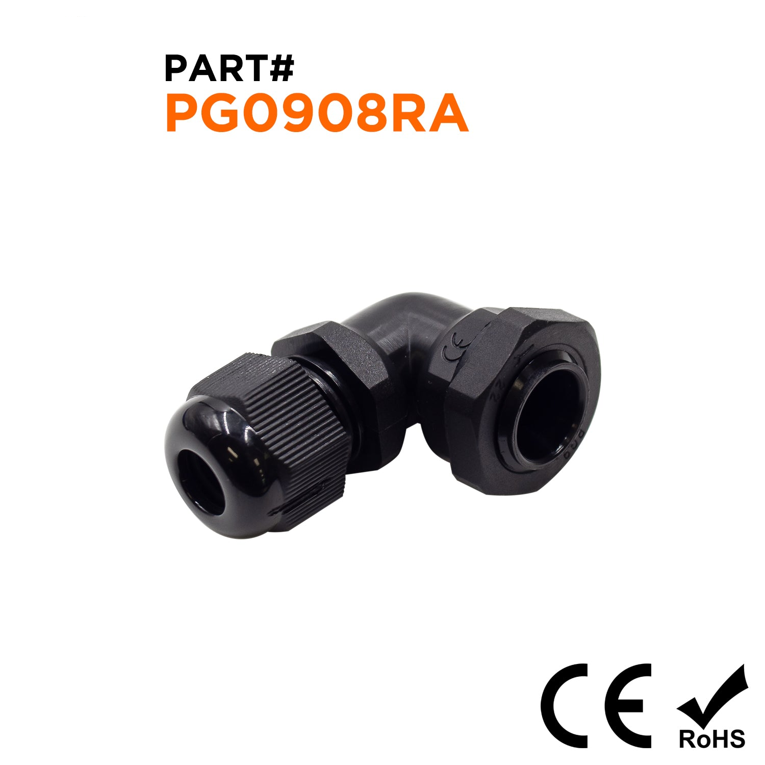 PG9 Right Angle Cable Gland - 4-8mm - Black - PG0908RA