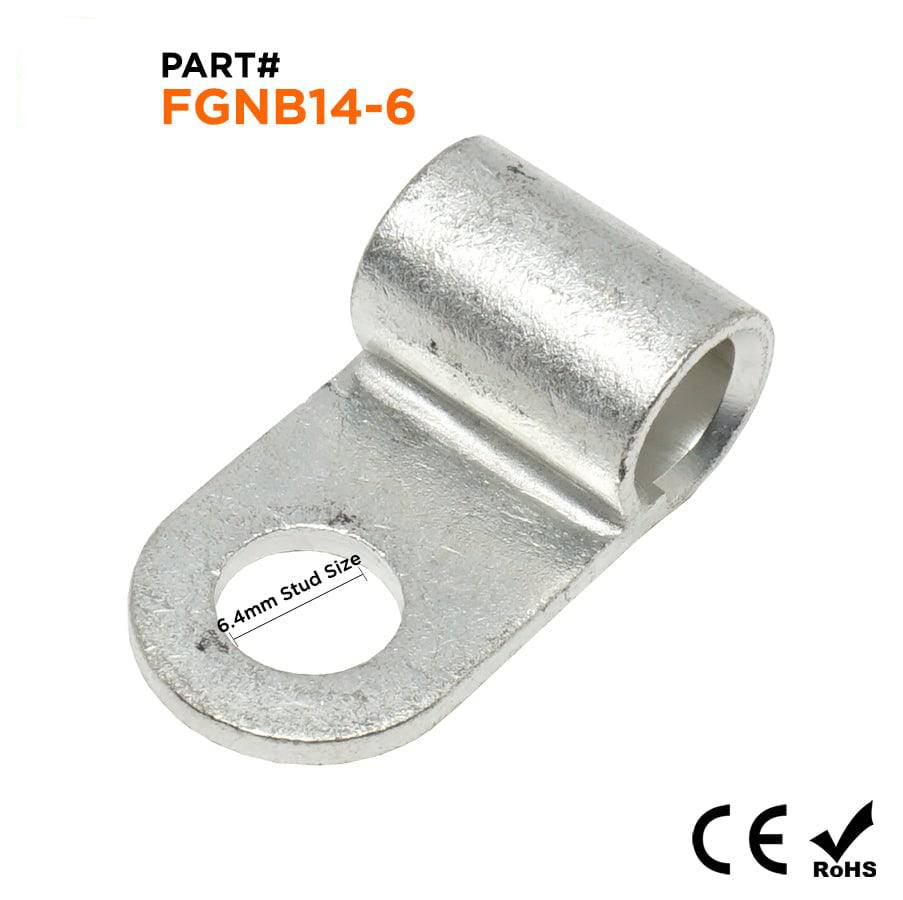 FGNB14-6 - 6 AWG Sin aislamiento Flag Terminales de anillo, Ring Tongue, 1/4" Orificio, 10 piezas