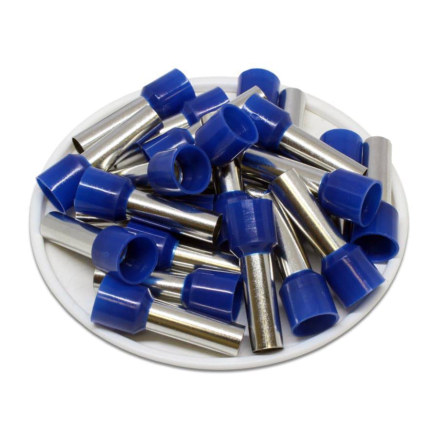 AD160018 - 6 AWG Insulated Wire Ferrules, 18mm Pin, Blue, UL Recognized, 100 Pieces