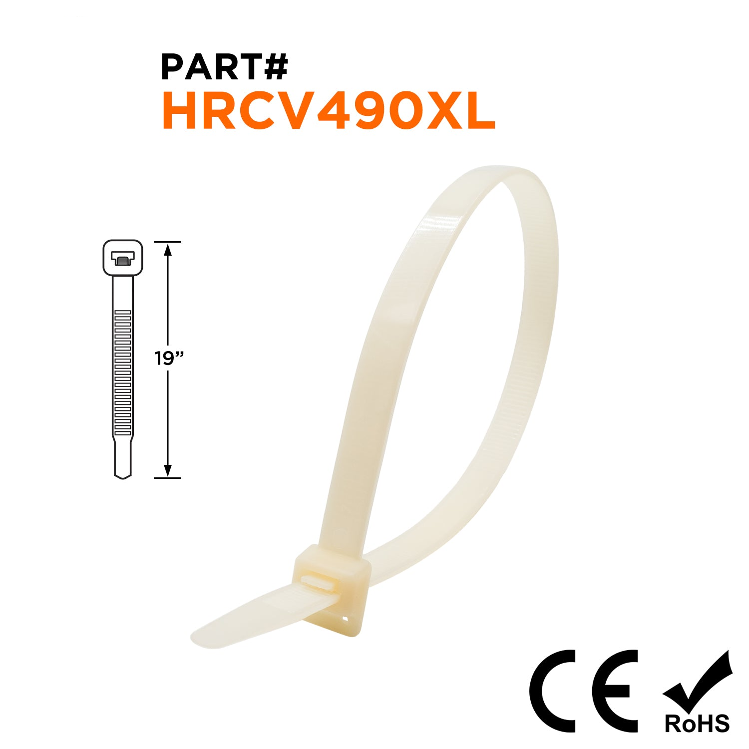 HRCV490XL - 23" XXL Releasable Bridas, 250-lb Tensile Strength, Natural, UV Resistant, 100 piezas