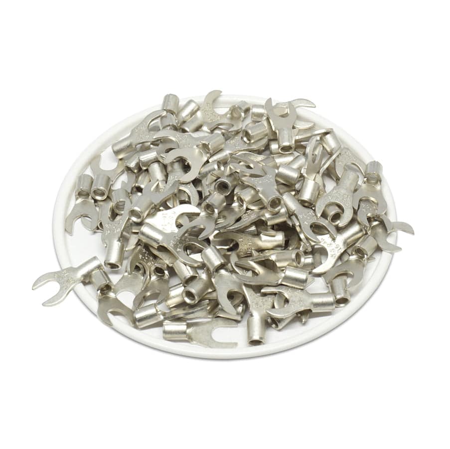 ANB2-4 - 16 to 14 AWG Non Insulated Fork Terminals, #8 Stud, UL Recognized, 100 Pieces