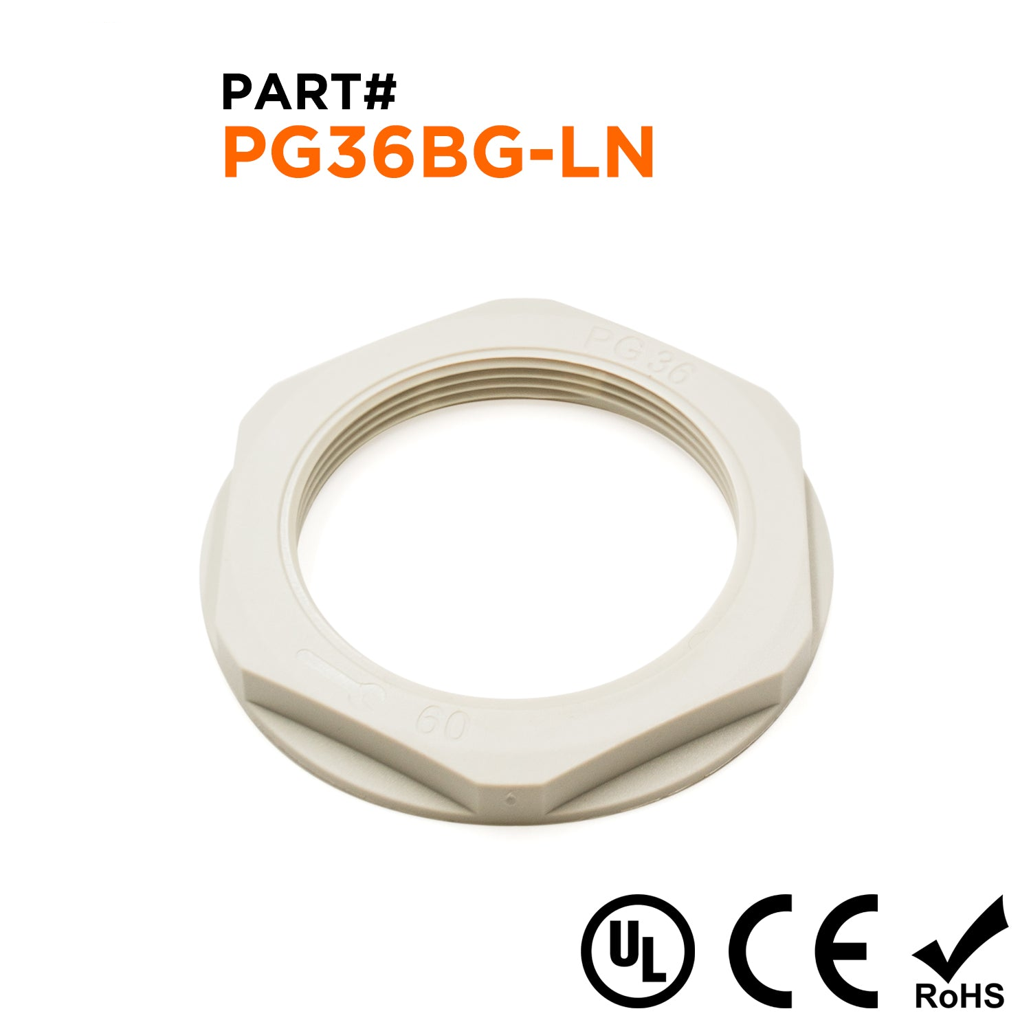 PG36 Thread Nylon Lock Nut for PG Cable Glands, Beige, UL Approved, 1 Piece - PG36BG-LN