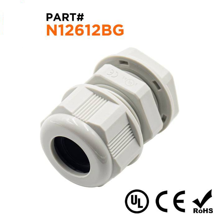 N12612BG - 1/2" NPT Rosca De nailon Prensaestopas, Beige, Rango: 1/4" a 1/2", UL Listed, IP68, IP69K - 1 pieza