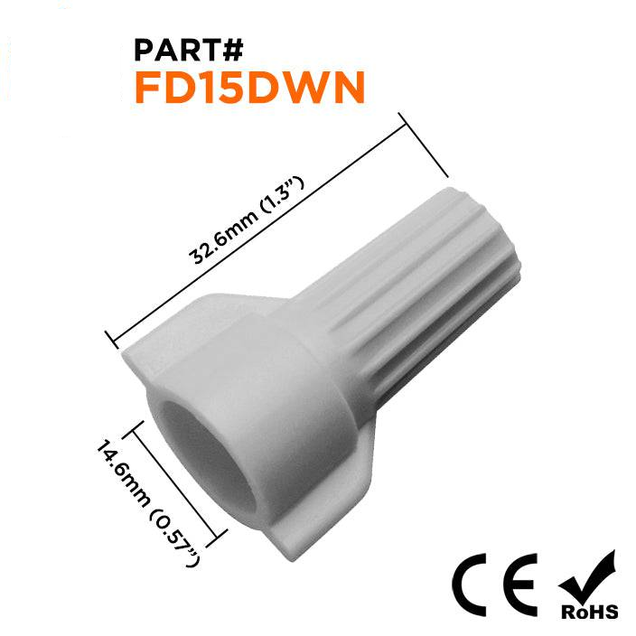 FD15DWN - Double Wing Twist-On Wire Cap Connectors, 18-08 AWG, Gray, 50 Pieces